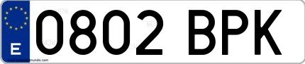 Ejemplo de matrícula española 0802 BPK