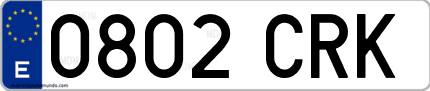 Ejemplo de matrícula de coche ordinaria 0802 CRK