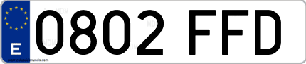 Ejemplo de matrícula de coche ordinaria 0802 FFD