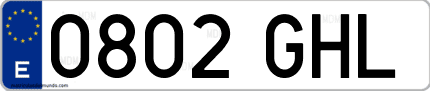 Ejemplo de matrícula de coche ordinaria 0802 GHL