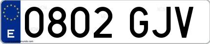 Ejemplo de matrícula española 0802 GJV