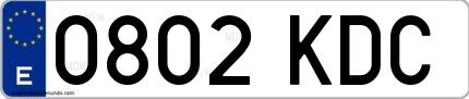 Ejemplo de matrícula española 0802 KDC
