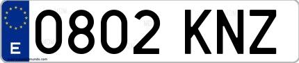 Ejemplo de matrícula española 0802 KNZ