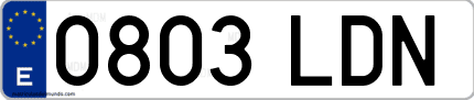 Ejemplo de matrícula de coche ordinaria 0803 LDN