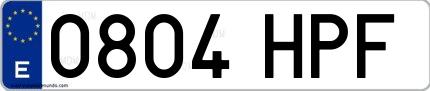 Ejemplo de matrícula española 0804 HPF