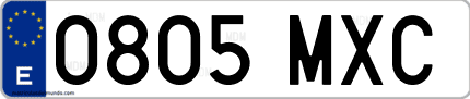 Ejemplo de matrícula de coche ordinaria 0805 MXC