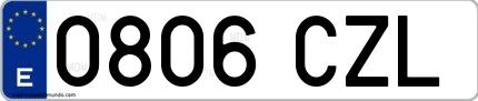Ejemplo de matrícula española 0806 CZL