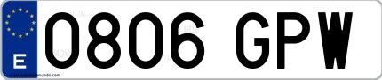 Ejemplo de matrícula española 0806 GPW