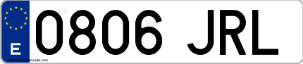 Ejemplo de matrícula de coche ordinaria 0806 JRL