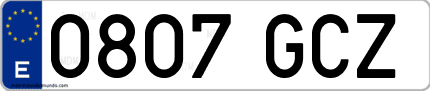 Ejemplo de matrícula de coche ordinaria 0807 GCZ