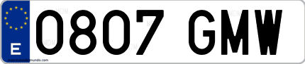 Ejemplo de matrícula de coche ordinaria 0807 GMW