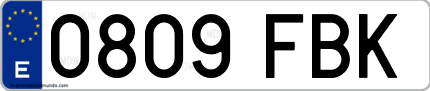 Ejemplo de matrícula de coche ordinaria 0809 FBK