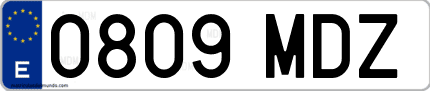 Ejemplo de matrícula de coche ordinaria 0809 MDZ