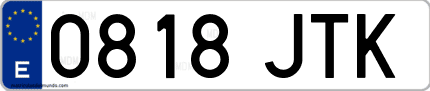 Ejemplo de matrícula de coche ordinaria 0818 JTK