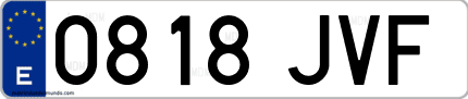 Ejemplo de matrícula de coche ordinaria 0818 JVF