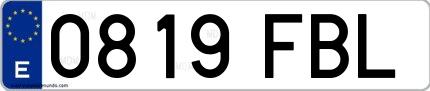 Ejemplo de matrícula española 0819 FBL