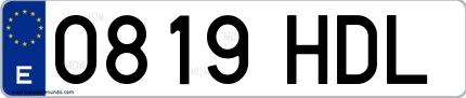 Ejemplo de matrícula española 0819 HDL
