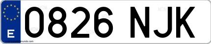 Ejemplo de matrícula española 0826 NJK