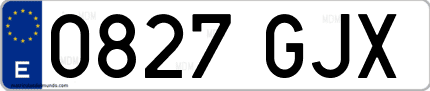 Ejemplo de matrícula de coche ordinaria 0827 GJX