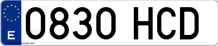 Ejemplo de matrícula de coche ordinaria 0830 HCD