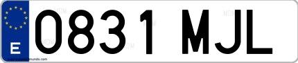 Ejemplo de matrícula española 0831 MJL