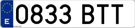Ejemplo de matrícula española 0833 BTT