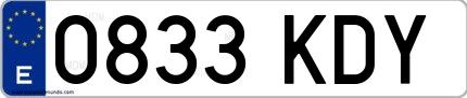 Ejemplo de matrícula española 0833 KDY
