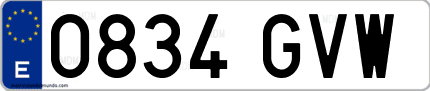 Ejemplo de matrícula de coche ordinaria 0834 GVW