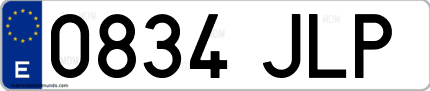 Ejemplo de matrícula de coche ordinaria 0834 JLP