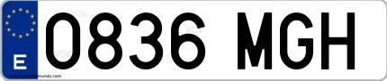 Ejemplo de matrícula española 0836 MGH