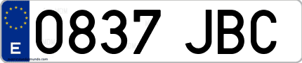 Ejemplo de matrícula de coche ordinaria 0837 JBC
