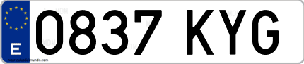 Ejemplo de matrícula de coche ordinaria 0837 KYG