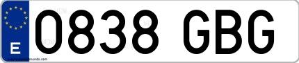 Ejemplo de matrícula española 0838 GBG