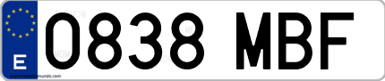 Ejemplo de matrícula de coche ordinaria 0838 MBF