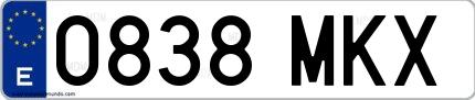 Ejemplo de matrícula española 0838 MKX