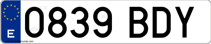 Ejemplo de matrícula de coche ordinaria 0839 BDY