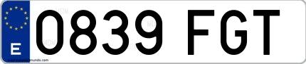 Ejemplo de matrícula española 0839 FGT