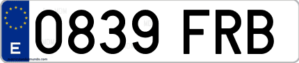 Ejemplo de matrícula de coche ordinaria 0839 FRB