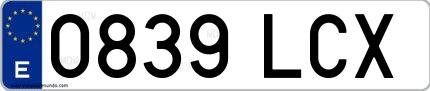 Ejemplo de matrícula española 0839 LCX