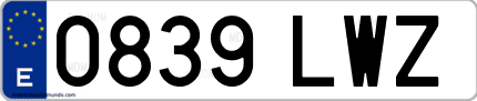 Ejemplo de matrícula de coche ordinaria 0839 LWZ