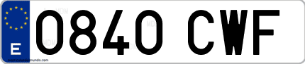 Ejemplo de matrícula de coche ordinaria 0840 CWF