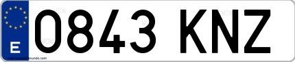 Ejemplo de matrícula española 0843 KNZ