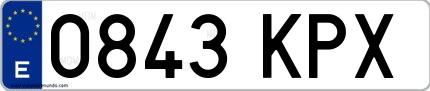Ejemplo de matrícula española 0843 KPX