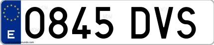 Ejemplo de matrícula española 0845 DVS