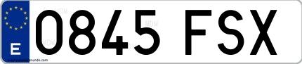 Ejemplo de matrícula española 0845 FSX