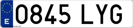 Ejemplo de matrícula española 0845 LYG