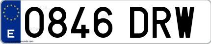 Ejemplo de matrícula española 0846 DRW
