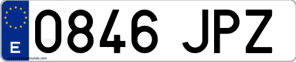 Ejemplo de matrícula de coche ordinaria 0846 JPZ