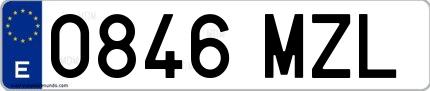 Ejemplo de matrícula española 0846 MZL