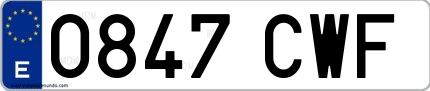 Ejemplo de matrícula española 0847 CWF